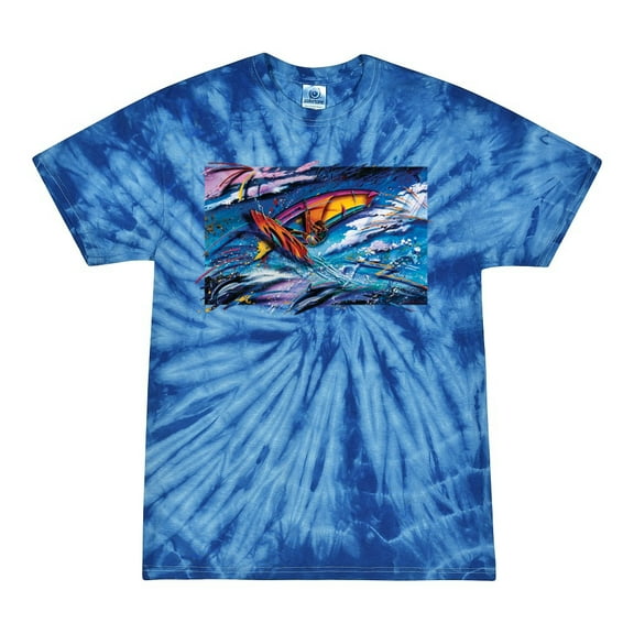 Wild Bobby, Abstract Wind Surfer with Dolphins, Animal Lover, Tie-Dye Tees, Spiral Royal, Small