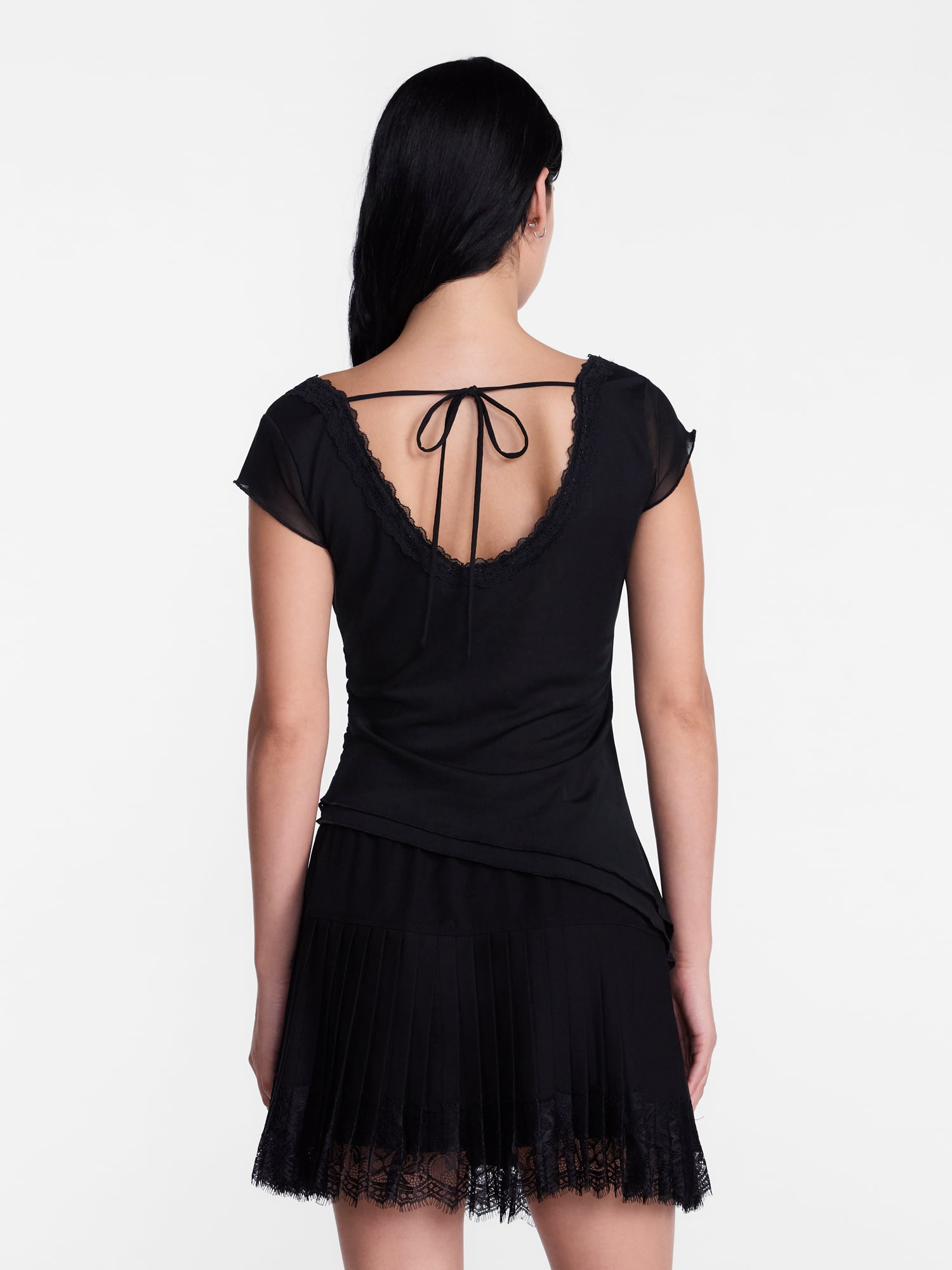 Madden NYC Women’s Asymmetrical Lace Top with Cap Sleeves, Sizes XXS-XXL