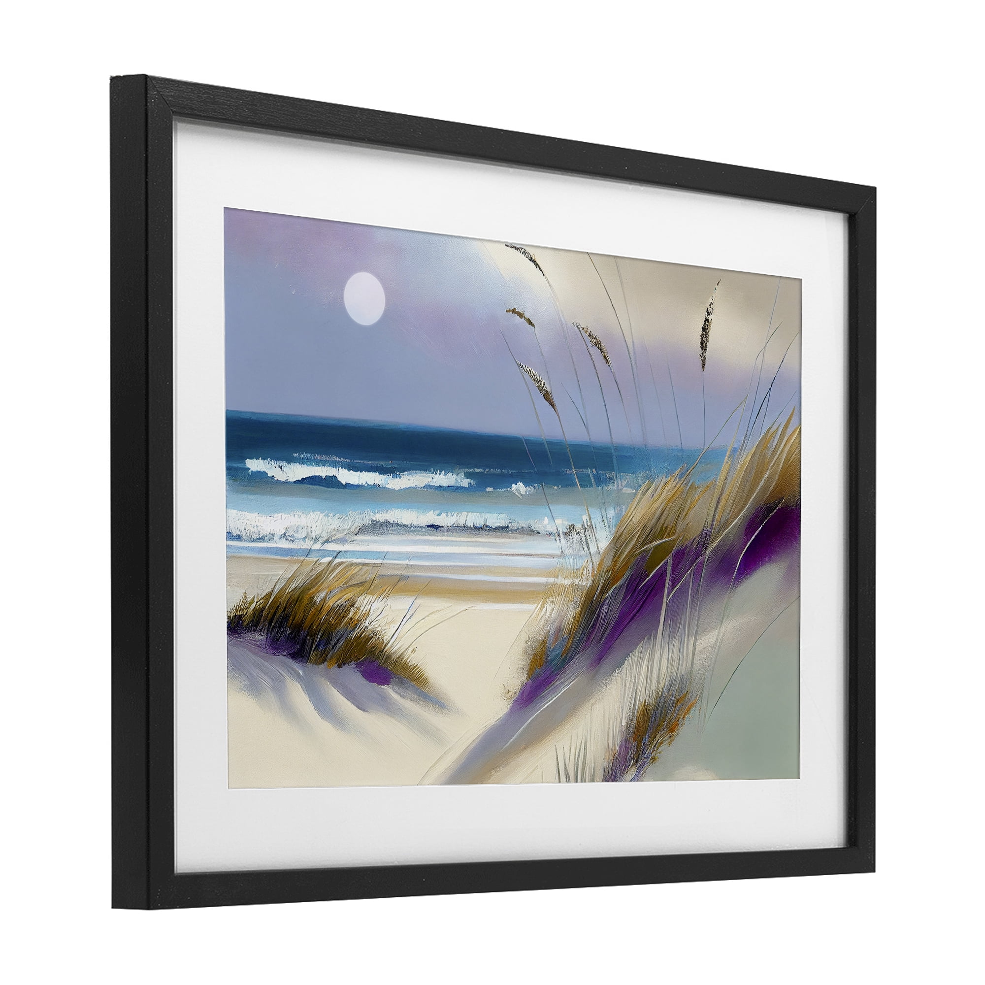 Beach Dunes Serenity Black Framed Print Under Glass, design by Sasha
