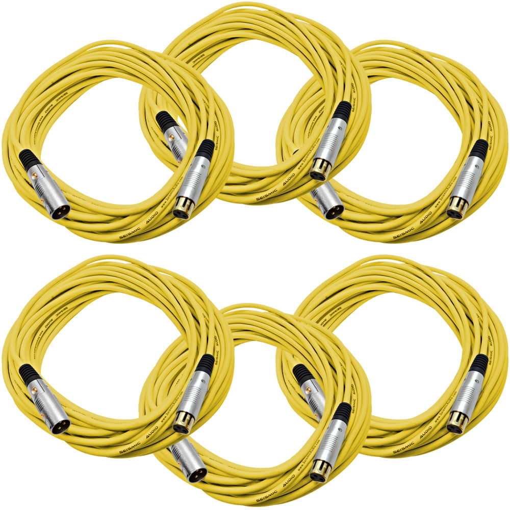 Seismic Audio 6 Pack of 6 Foot Gold Plated Yellow XLR Mic Microphone Patch Cable Cord Balanced, SAPGX-6Yellow-6Pack 