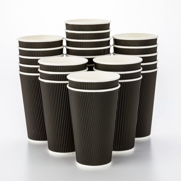 16 Ounce Paper Coffee Cups, 25 Ripple Wall Disposable Paper Cups - Leakproof, Recyclable, Light Purple Paper Hot Cups, Insulated, Matching Lids Sold Separately - Restaurantware