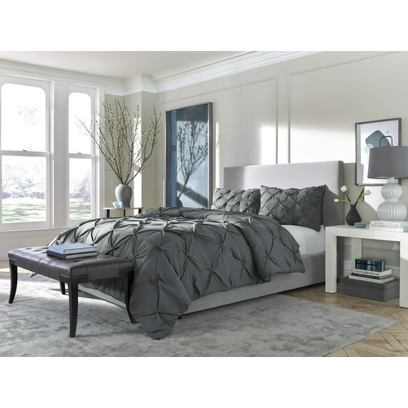 Hearth and Harbor Tranquility Pinch Down Alternative Comforter with Matching Pillow Shams, Queen, Gray
