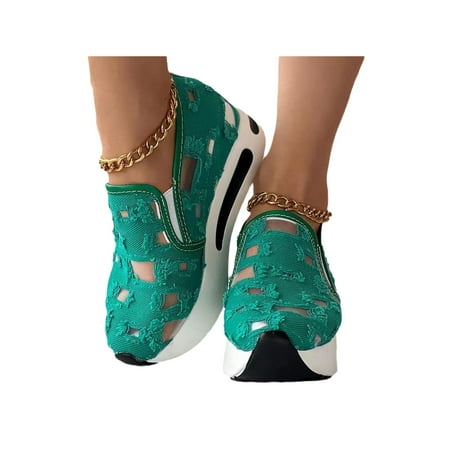 

SIMANLAN Ladies Canvas Loafer Cutout Casual Shoes Slip On Platform Loafers Women Comfortable Walking Shoe Womens Mesh Green 4.5