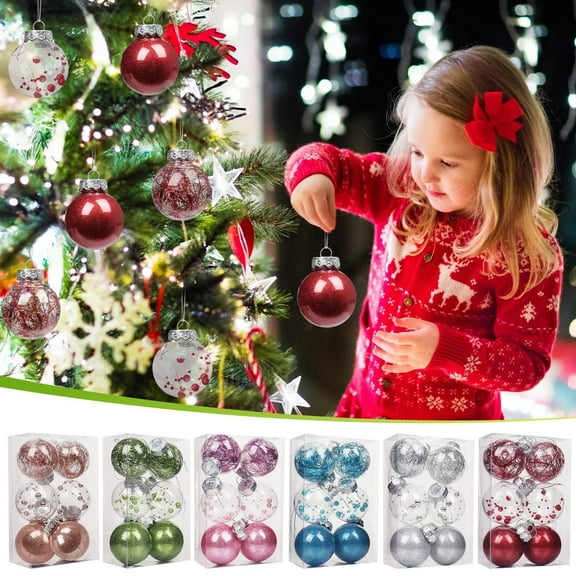 6 Pcs Christmas Ball Ornaments Sets, 3.1" Clear Shatterproof Xmas Ball Decorations for Christmas Tree Large Pet Decorative Christmas Baubles Bulk for Holiday Party Indoor and Outdoor