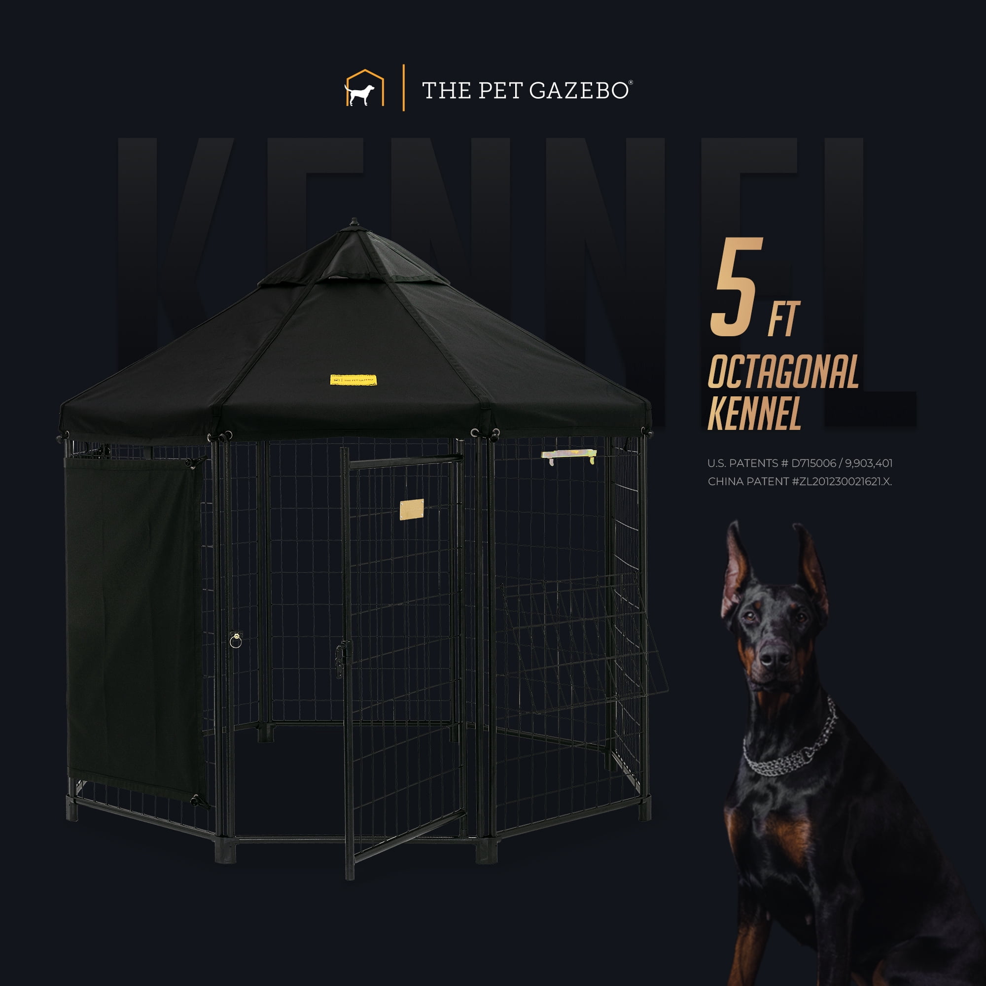 PET GAZEBO INDOOR AND OUTDOOR OCTAGONAL DOG KENNEL WITH POLYESTER COVER AND SIDE SUNSHADE, 5.5FT
