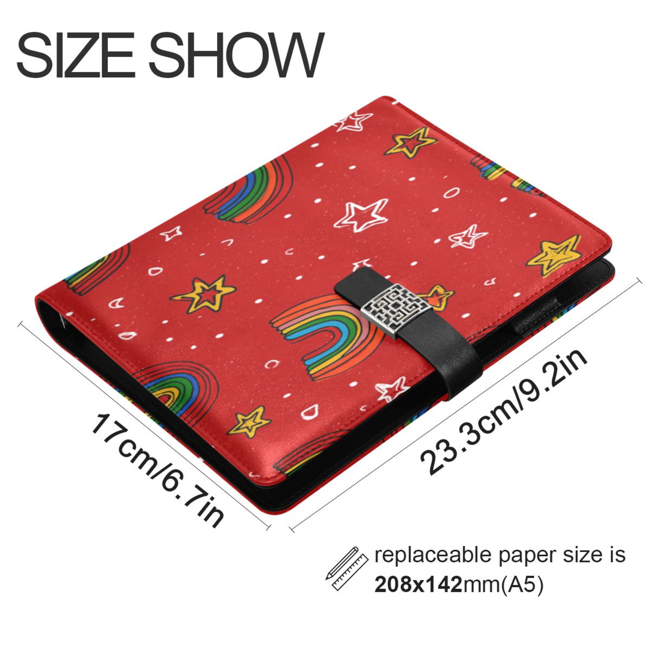 Leather Planner Leather Notebook Notebook Journal Binder Design Pen Pocket Design Convenient for Storage Cartoon Red Rainbow