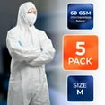 thumbnail image 2 of White Hazmat Suits, Medium. Pack of 5 Waterproof MPP Disposable Coveralls with Hood, Boots, Elastic Wrists, Zipper. Tear Resistant 60 GSM Unisex Painters Suit Disposable for Men and Women, 2 of 9