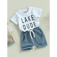 thumbnail image 4 of xiaxaixu Toddler Boys Summer Outfit Sets Short Sleeve Letter Print Tops + Solid Color Drawstring Shorts, 4 of 9