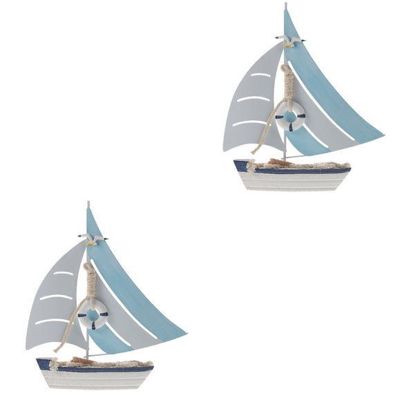 Set of 2 Marine Style Sailboat Ship Decor Vintage Home Retro Seaside