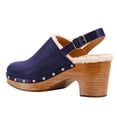thumbnail image 4 of FSJ Women Closed Round Toe Clogs Fur Lining Rivets Wooden Chunky Mid Heel Slingback Mules with Studs Comfortable Shoes Size 8.5 Blue, 4 of 4