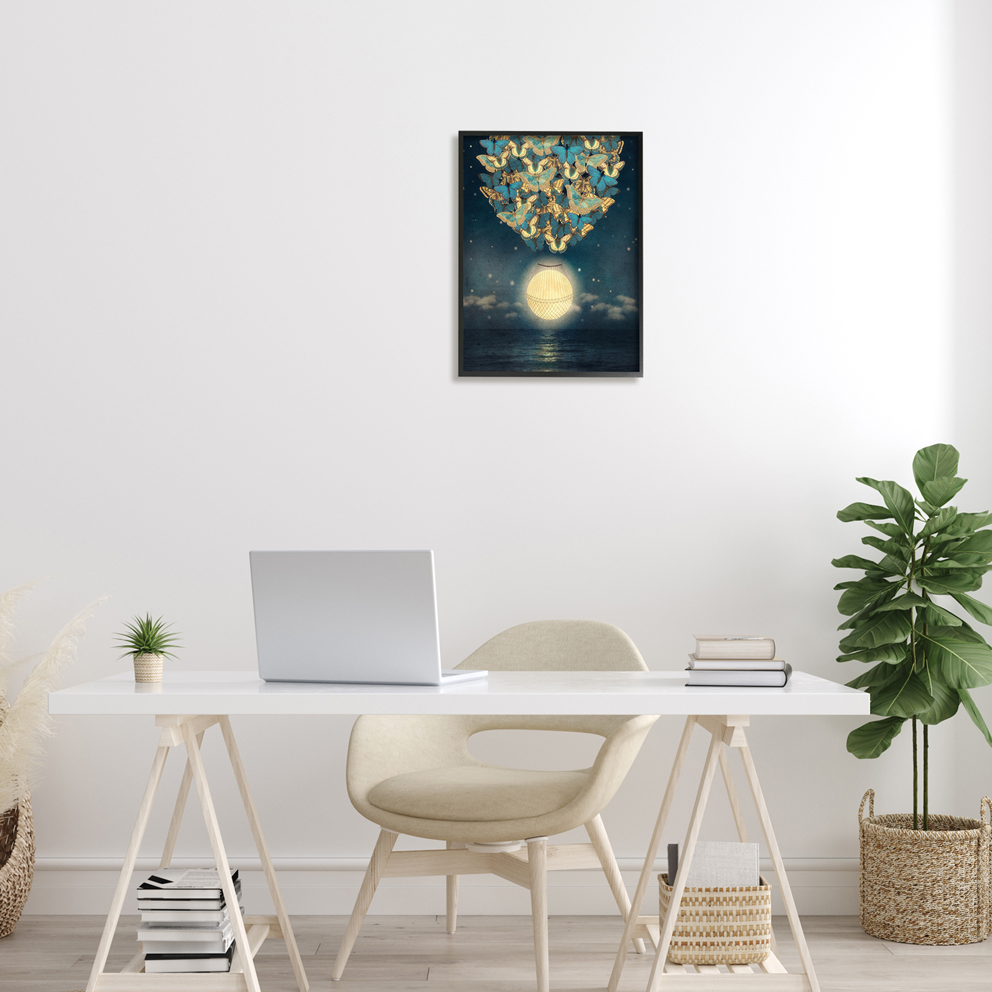 Stupell Industries Lunar Butterfly Hot Air Balloon Surreal Ocean Sky,16 x 20, Design by Paula Belle Flores