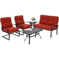 thumbnail image 2 of SUNCROWN 5-Piece Outdoor Metal Furniture Sets Patio Conversation Set Loveseat Bench Chairs with Table, Red, 2 of 6
