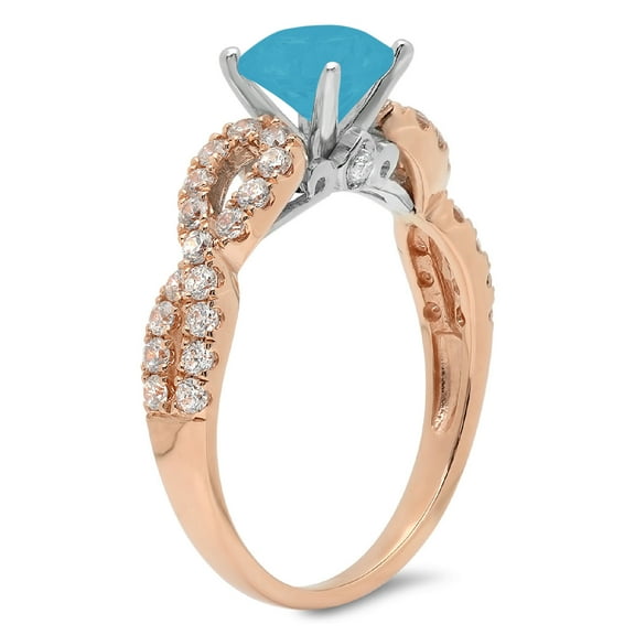 1.42 ct Round Cut Simulated Turquoise Solitaire with Accents Engagement Ring for Women in 18K Rose/White Gold