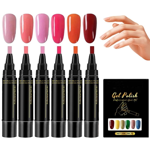 6 Colors Nail Polish Pens Set, Gel Nail Polish Markers for DIY Nail Art, Quick Dry Nail Art Markers for Home and Salon Use