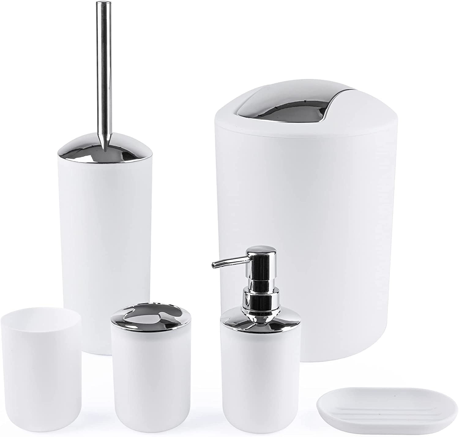 6pc Bathroom Accessories Set Bin Soap Dispenser Toothbrush Tumbler Toilet Brush 