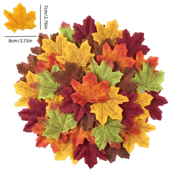 Fake Fall Leaves Autumn Fall Decor,100 PCS Faux Maple Leaves Fall Decor for Home Maple Leaf for Wedding Party Halloween Thanksgiving Decorations