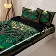 thumbnail image 3 of Homewish Bohemian Tree Of Life Zipper Twin Comforter Sets with Fitted Sheet and 2 Pillowcases,Black Gold Green Zipper Bedding Set,Black Reversible,4 Pieces, 3 of 7