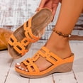thumbnail image 6 of YgkuHd Women's Casual Wedge Sandals Lattice-Style Cutout Upper Metal Rivet Accents Slide-On Style Contoured Heel Orange,6.5, 6 of 9