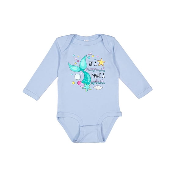 Inktastic Be a Mermaid Make a Splash Blue Mermaid Tail Boys or Girls Long Sleeve Baby Bodysuit