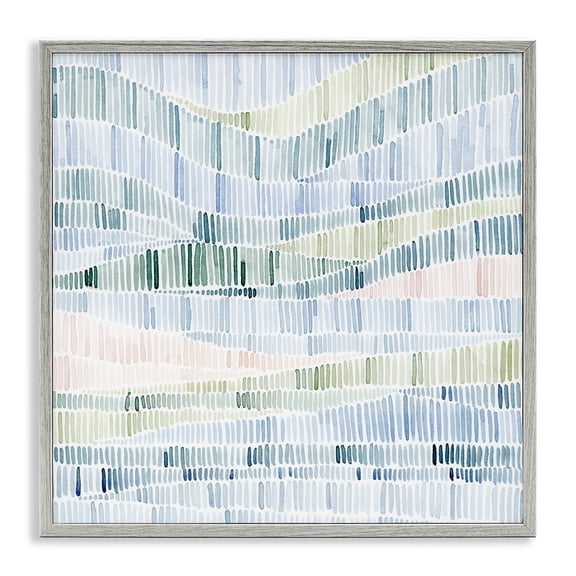 Stupell Industries Contemporary Abstract Layered Waves Striped Blue Green Beige Pattern Gray Framed Giclee Art, 12 x 12, by Grace Popp