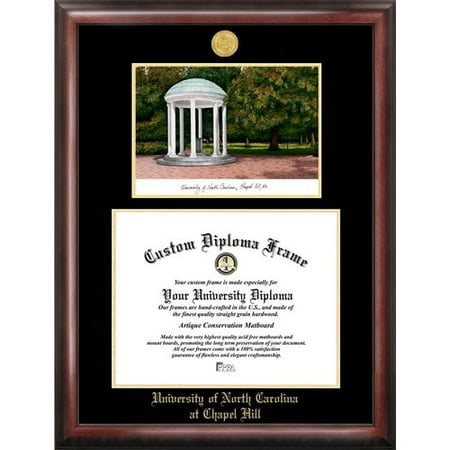- University of North Carolina, Chapel Hill 11.5 x 14 Gold Embossed Diploma Frame with Campus Images Lithograph