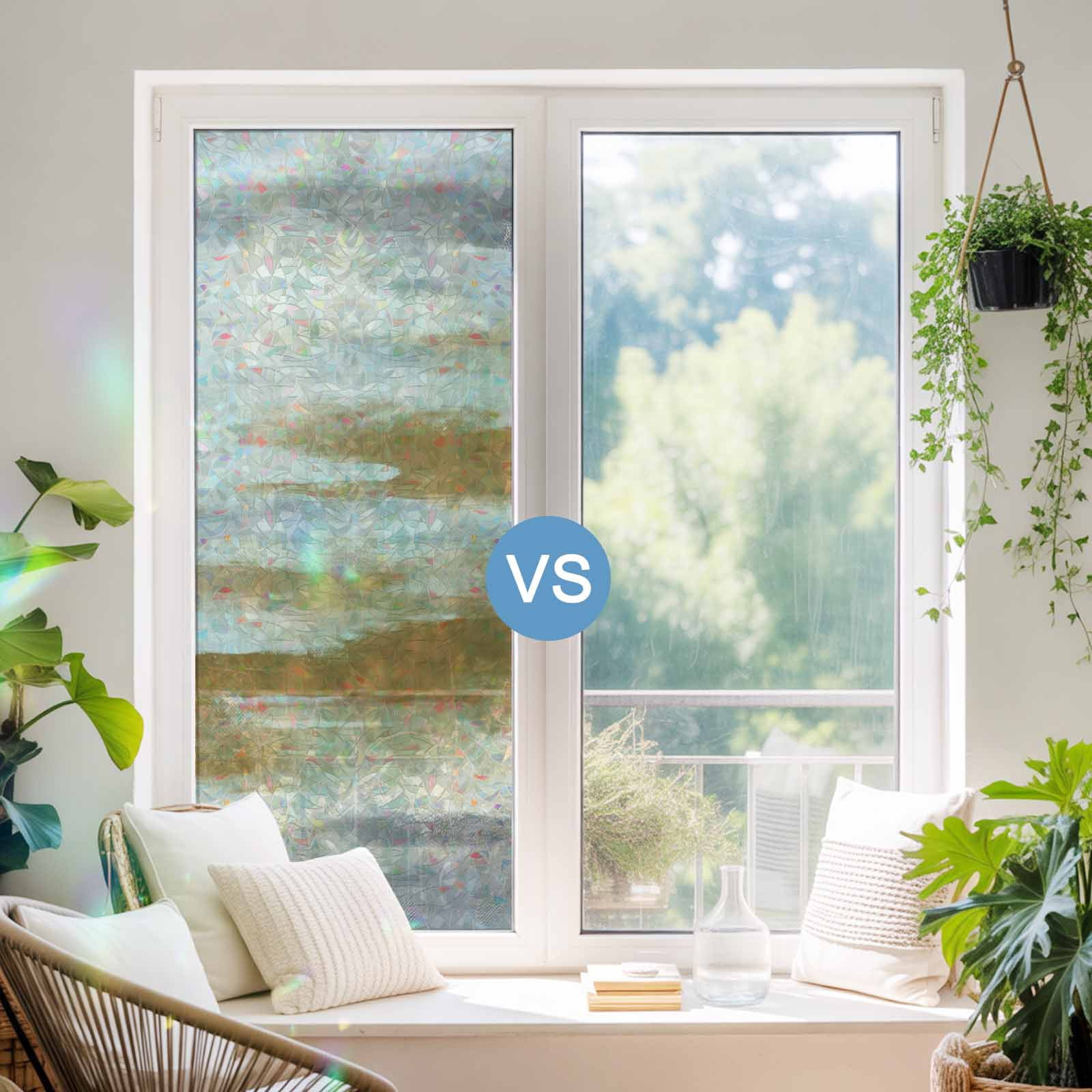 Brown Gray White Window Privacy Film Stain Glass,Reusable Decorative Rainbow Window Film,Vintage Rustic Abstract Mottled Art Static Cling Sun Blocking Stickers Decals Covers 23.6" x 78.7" (2pcs)