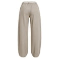 thumbnail image 4 of BCSIOAOI Womens Pants,Elastic Waist Barrel Leg Pants with Exposed Drawstring and Pockets Beige L, 4 of 9
