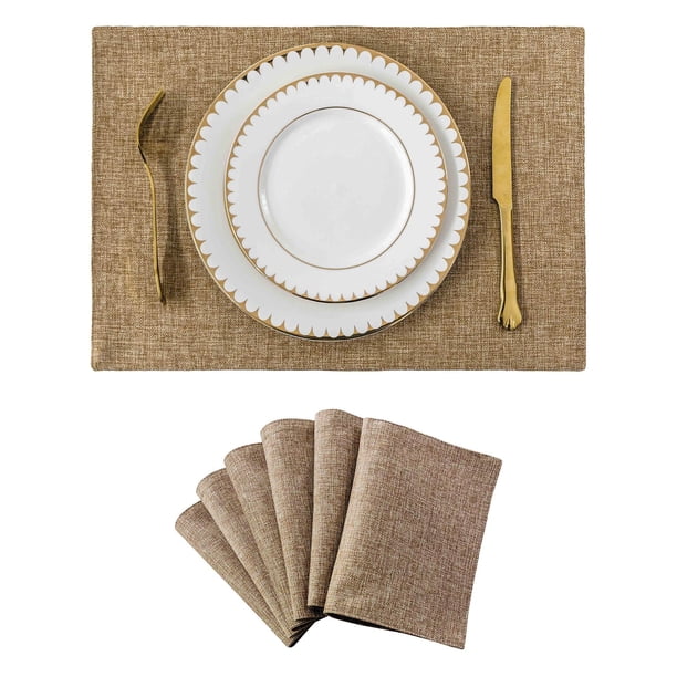 Nvzi Manteles individuales de lino, manteles para mesa de comedor, protectores de superficies,accesorios de decoración de cocina (juego de 6, tamaño 18,9 x 13 pulgadas, A06)