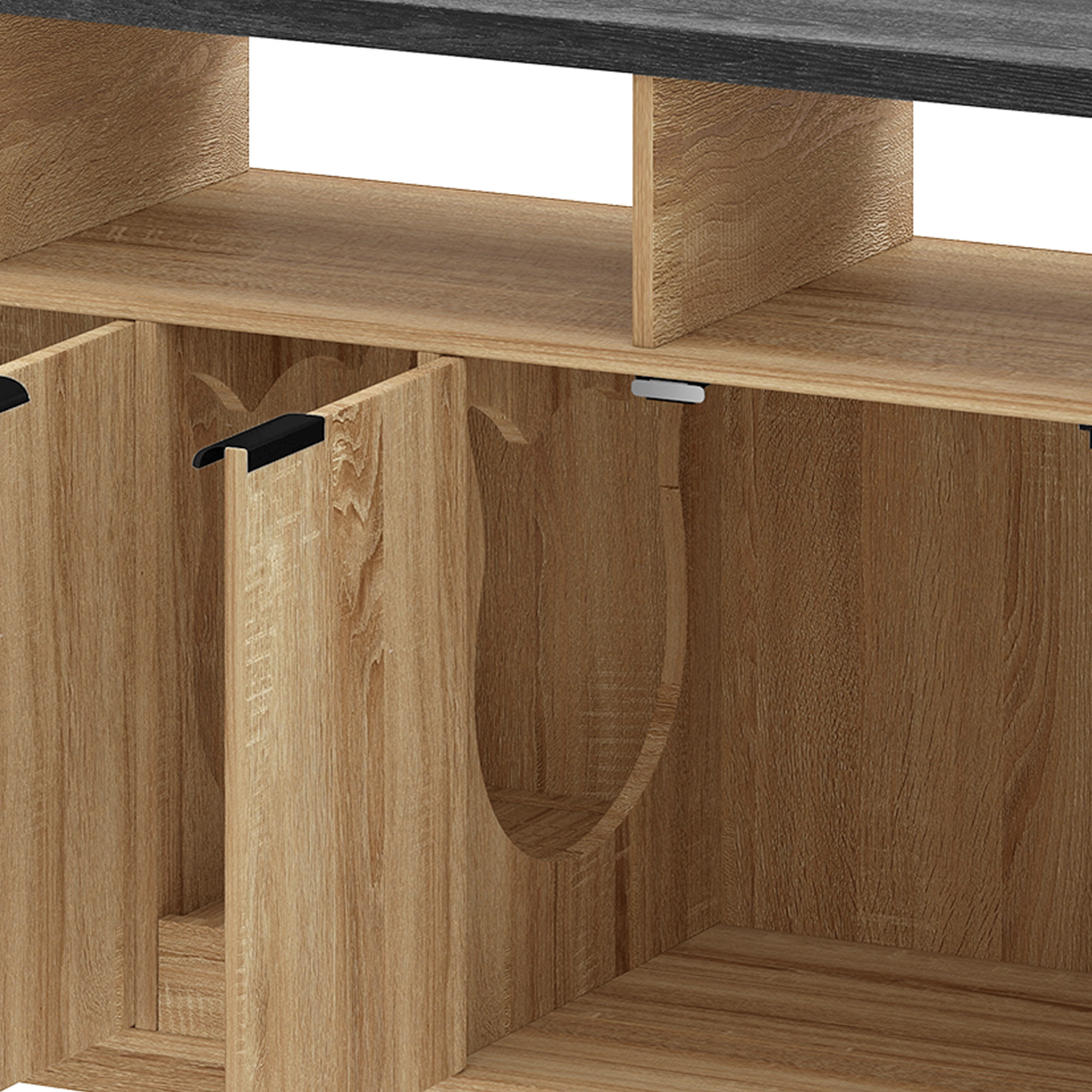 Uforic Double Cat Litter Box Enclosure with Power Hub & LED Light – 59" Oak TV Stand Cabinet for 2 Cats, Hidden Litter Furniture