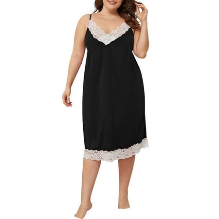 

DYMADE Womens Plus Size Nightgown Lace Sleeveless Strap Sleep Dress