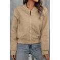 thumbnail image 4 of I AM A FASHION JUNKY Pale Khaki Solid Geometric Textured Baseball Collar Jacket (PaleKhaki, L, 97%Polyester+3%Elastane), 4 of 8