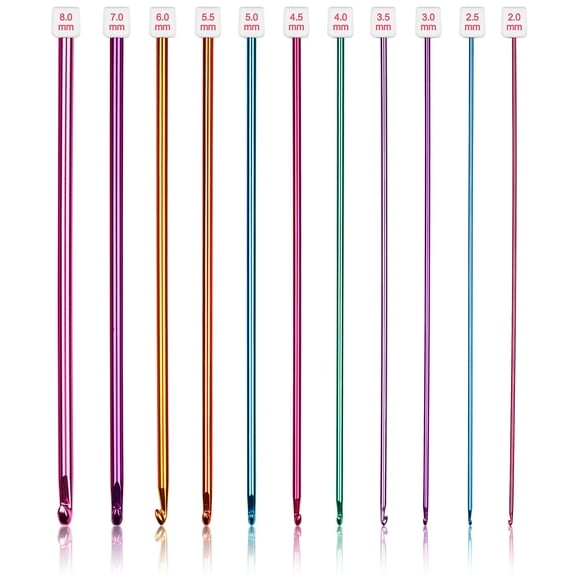 Long Crochet Hook Set, 11pcs Multicolor Aluminum Crochet Needles, 2mm to 8mm Tunisian Afghan Hooks for Knitting, Scarves, Hats, Sweaters, Beginner and Advanced Crocheter Supplies