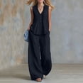 thumbnail image 2 of Busydd Womens Two Piece Sets Sleeveless V Neck Button Tanks and Loose Wide Leg Pants Solid Color Womens Lounge Set M, 2 of 9