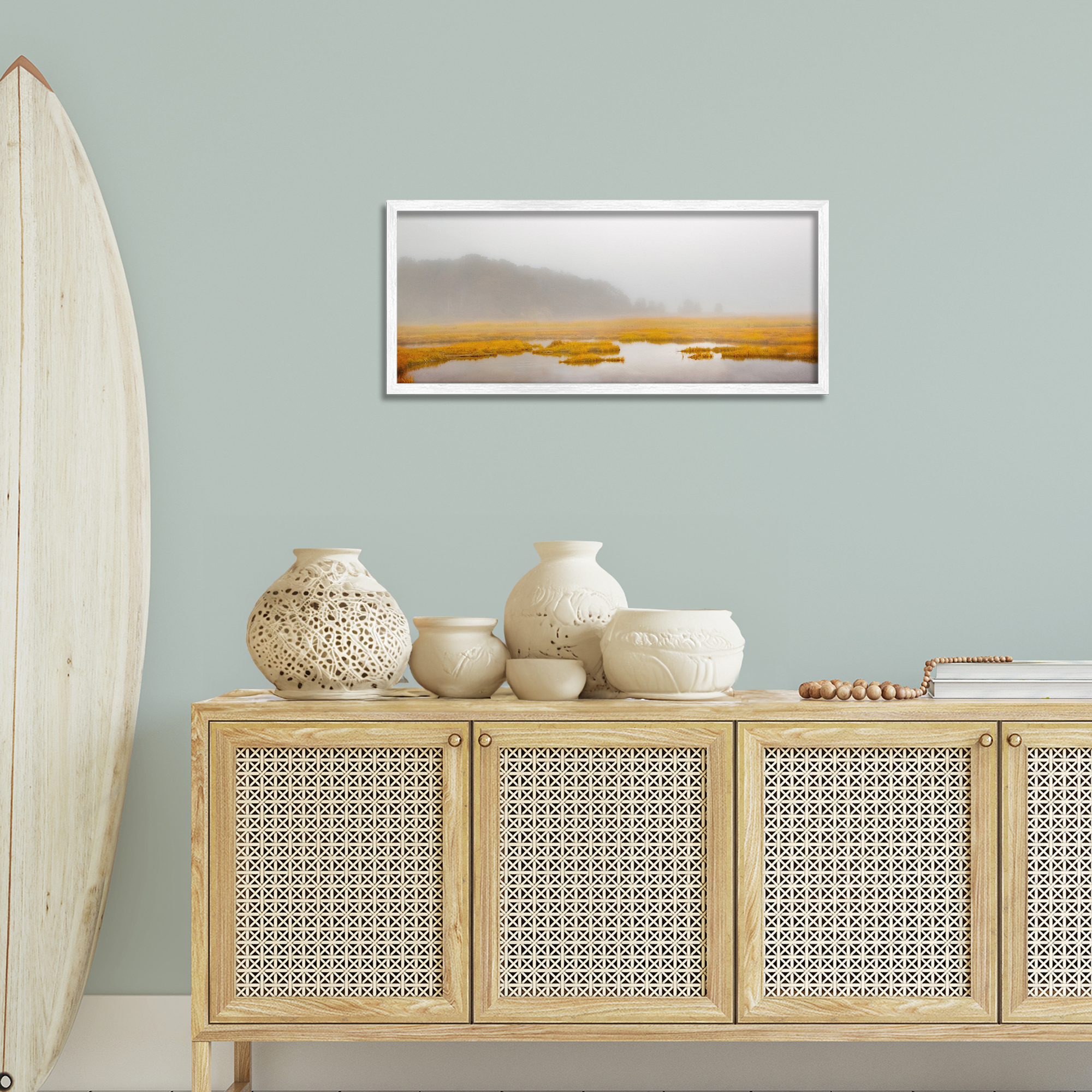 Stupell Industries Flooded Marshland Landscape Landscape Photography White Framed Art Print Wall Art, 30 x 13