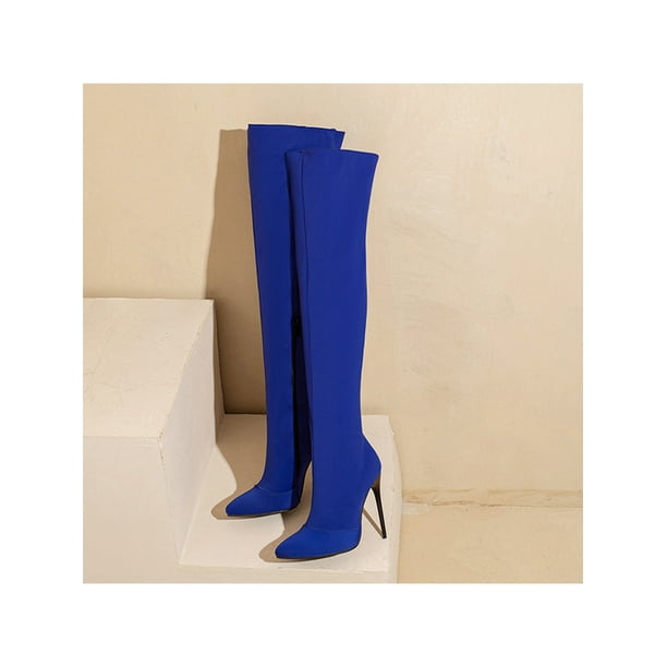 Blue thigh high heels discount