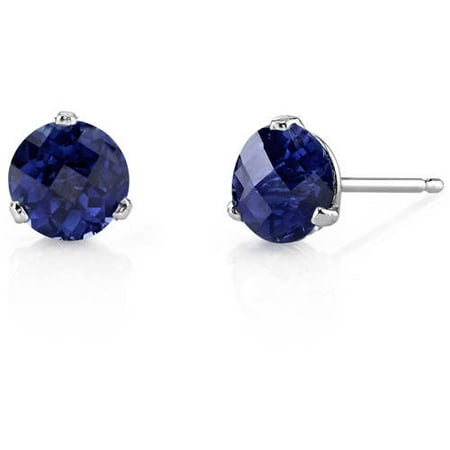Oravo 2.25 Carat T.G.W. Round-Cut Created Blue Sapphire 14kt White Gold Stud Earrings
