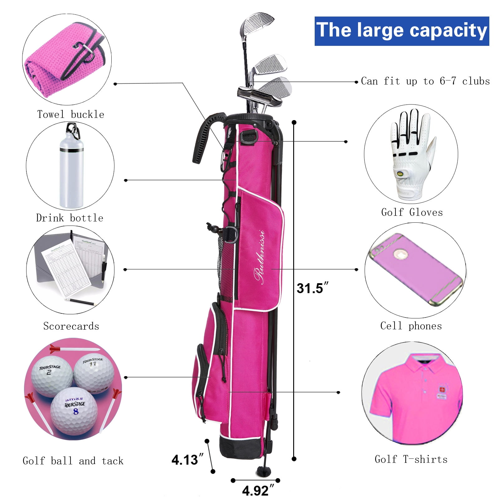 RUTHNISSI Golf Stand Bag, Lightweight Golf Easy Carry Bag with Padded Strap，Durable Pitch n Putt Golf Bag , Practice Ranger Sunday Golf Bag for Men&Women，par 3