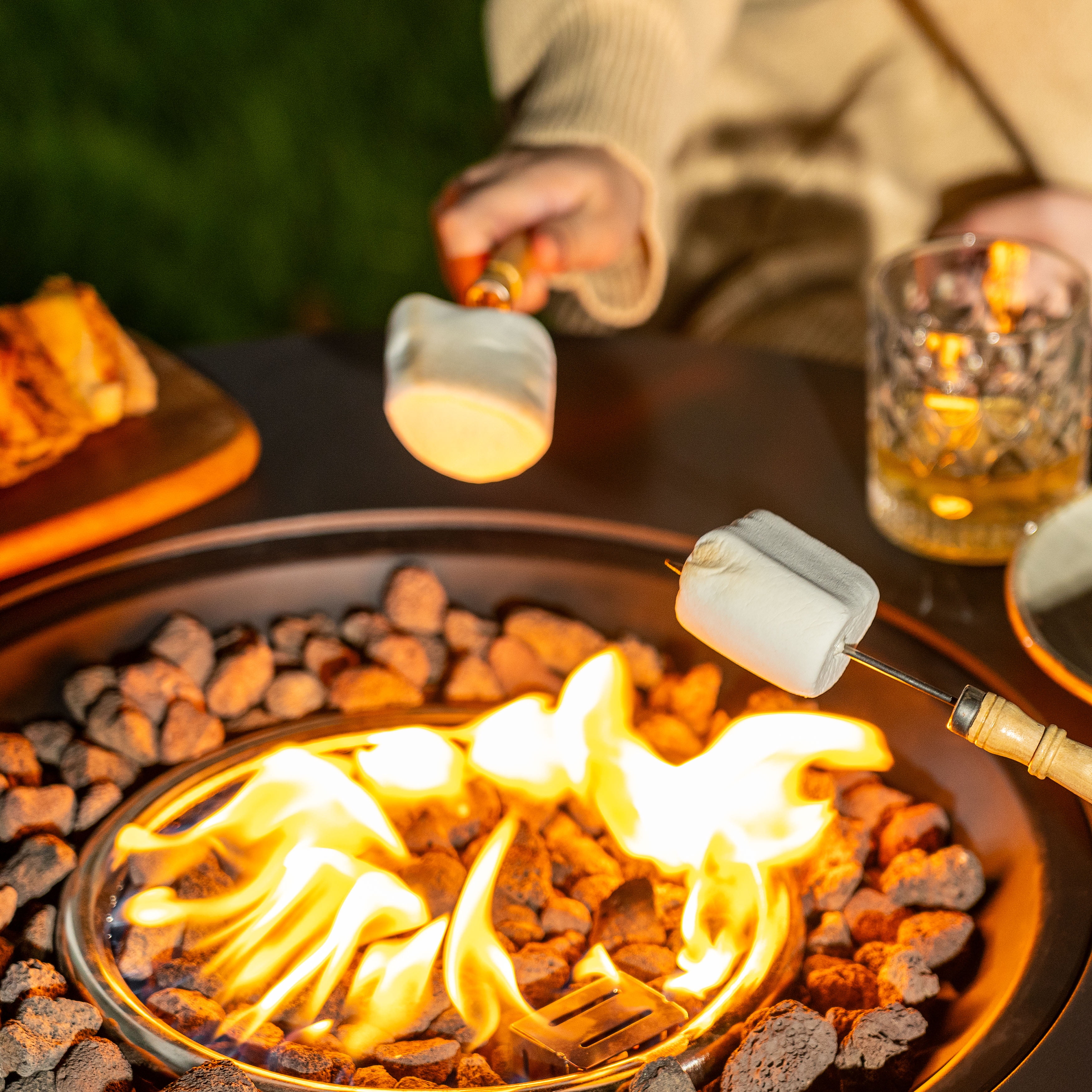 Nuu Garden Outdoor  Metal 30'' Round Propane Fire Pit Table with Rattan Embossed Pattern, CSA-Certified 2 in 1 Patio Round Gas Fire Pit, Black