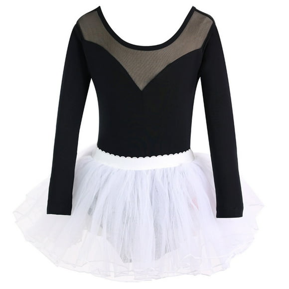 Justaucorps de Gymnastique pour Filles, Combinaison à Manches Longues en Maille avec Paillettes et Bretelles, Noir Uni, Taille 105 cm, pour Âges 3-18