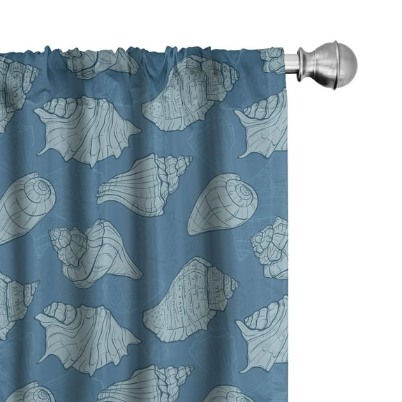 Ambesonne Seashells Window Curtains, Nautical Creative Shells, Each 28" W x 95" L, Dark Turquoise Pale Blue
