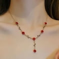 thumbnail image 3 of enjoywould 1 Ensemble Collier Rose Femme Style Français Rétro Élégant Chaîne Dorée Cadeau Féerique Bracelet Fleur Rouge Réglable Kit d'Accessoires de Bijoux, 3 of 5