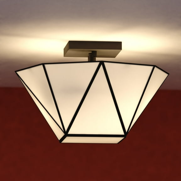 Burnett 2-Light Matte Black Mid-Century Modern Semi Flush Mount Ceiling Fixture