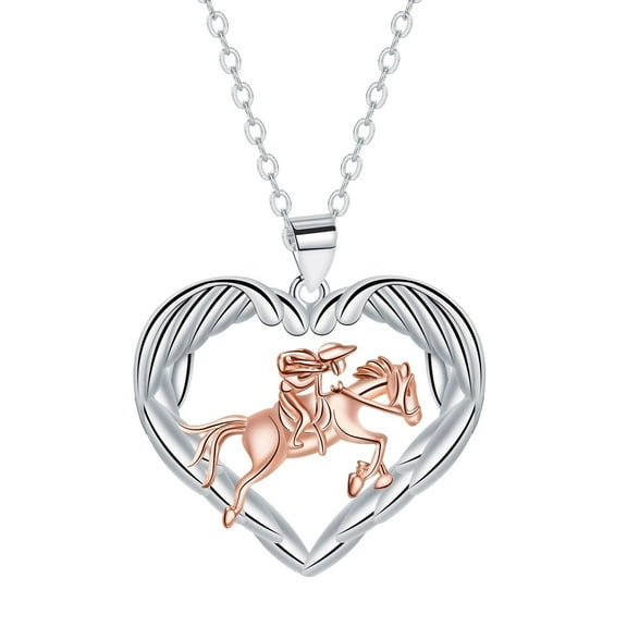 ICTPTOSL Horse Necklace for Women, Sterling Silver Horse and Cowgirl Necklace, Jewelry for Valentine's Day Gifts, Horse Lover, Girlfriend