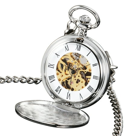 Hand Winding Mechanical Pocket Watch Full Hunter Silver Case Gold Mens  (Best Pocket Watches For Men)