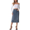 thumbnail image 3 of INSPIRE CHIC Mother's Day Women's Denim Skirts High Waist Zipped Split Back Midi Jean Skirts with Pockets Grey Blue XL, 3 of 6