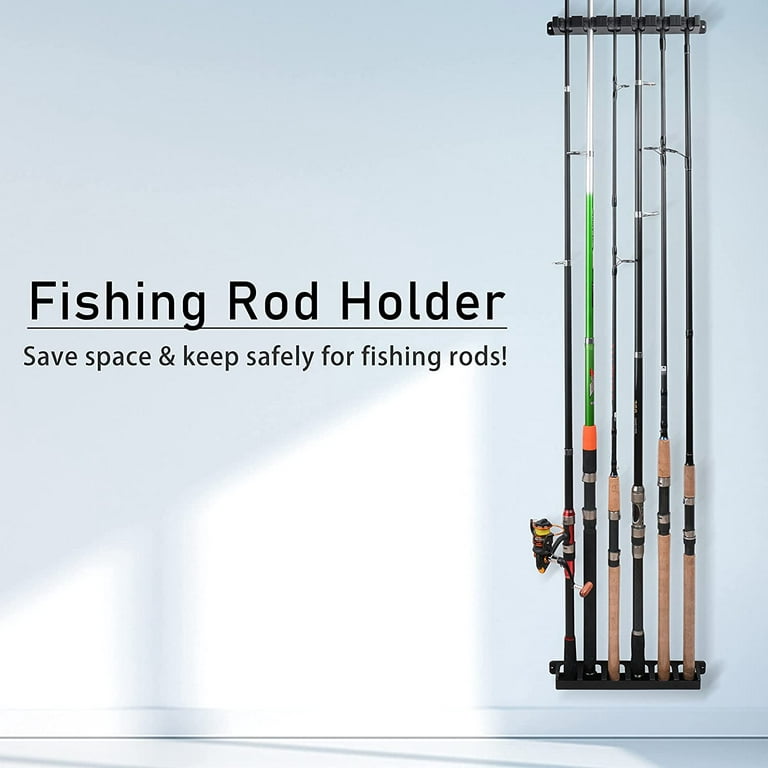 Vertical Fishing Rod Rack, Fishing Pole Holder Wall Mount Fishing Pole  Holder Storage 6 Rod Wall Rack for Garage (Black) 