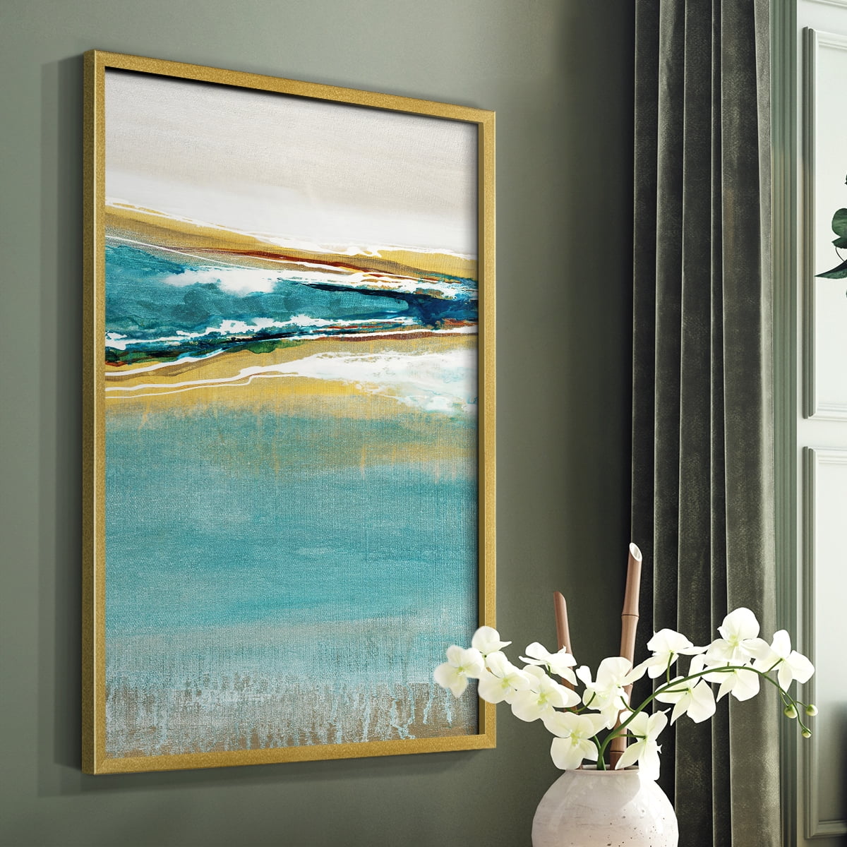 Aqua Quartz V1 Framed Print in Gold Solid Wood Framed Print No Nail Hanging