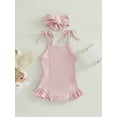 thumbnail image 2 of Suealasg Baby Girl Clothes Sleeveless Romper Knitted Ribbed  Spaghetti Straps Bodysuit Jumpsuit with Headband Summer Outfits 0-18 Months, 2 of 9