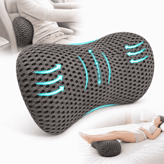 Emlimny Lumbar Support Pillow, Back Pillow for Low Back Pain Relief, Ergonomic Streamline Car Seat, Office Chair, Recliner and Bed (Gray)