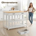 thumbnail image 3 of Magic Union Kitchen Island with Power Outlets, 47 Inches Width Kitchen Shelf with Large Worktop, Wooden Island Counter with Shelves, 2 Drawers, and 4 Hooks for Living Room, White and Natural, 3 of 7